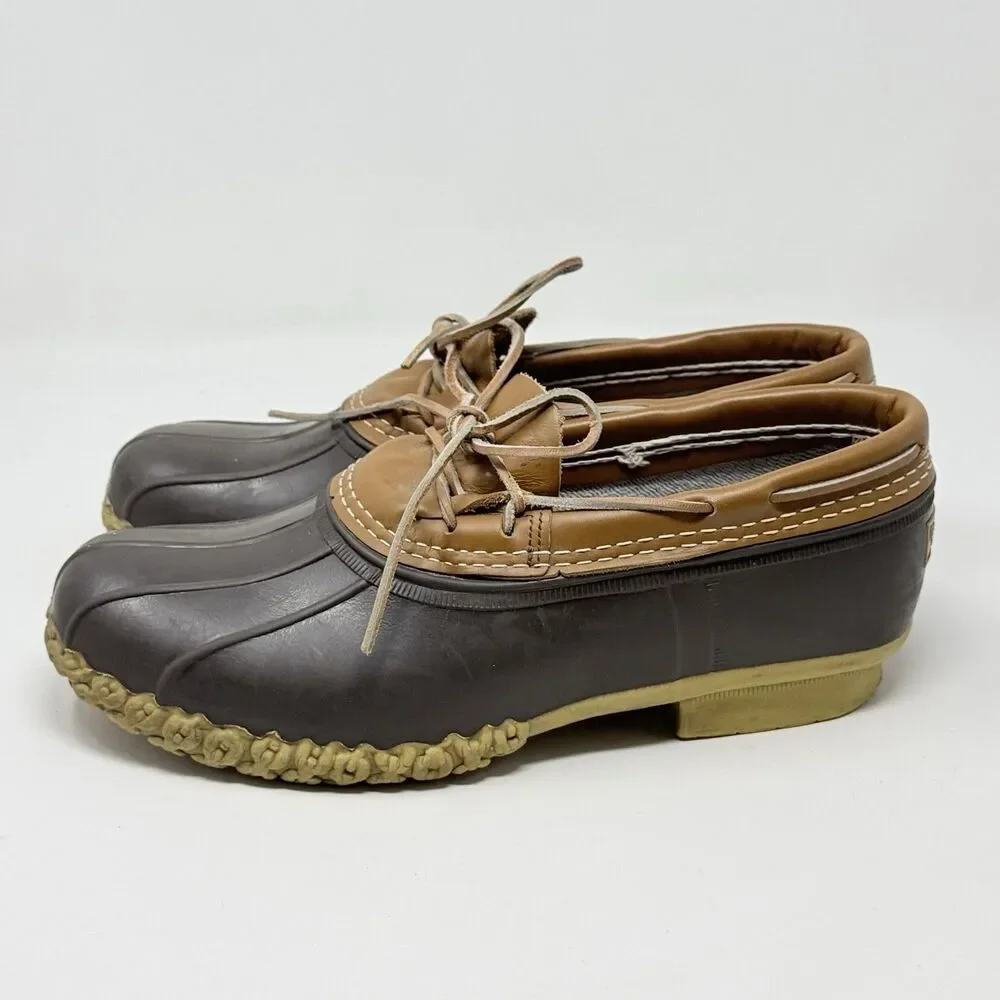 L.L. Bean Duck Boots Low Shoes Mens 10 Wide Brown Leather Rubber Moc Waterproof